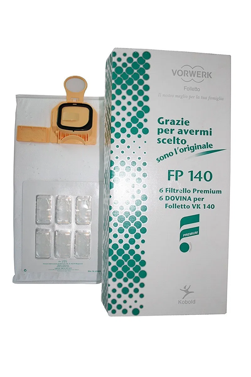 41435 SACCHETTI ORIGINALI VORWERK FOLLETTO VK140 VK150 + DOVINA CONFEZIONE 6 SACCHETTI + 6 PROFUMI